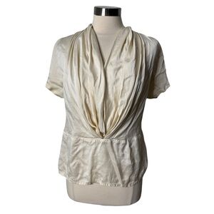 Vintage Annie Alexander Silk Cream Short Sleeve Blouse Women's Top Size 8
